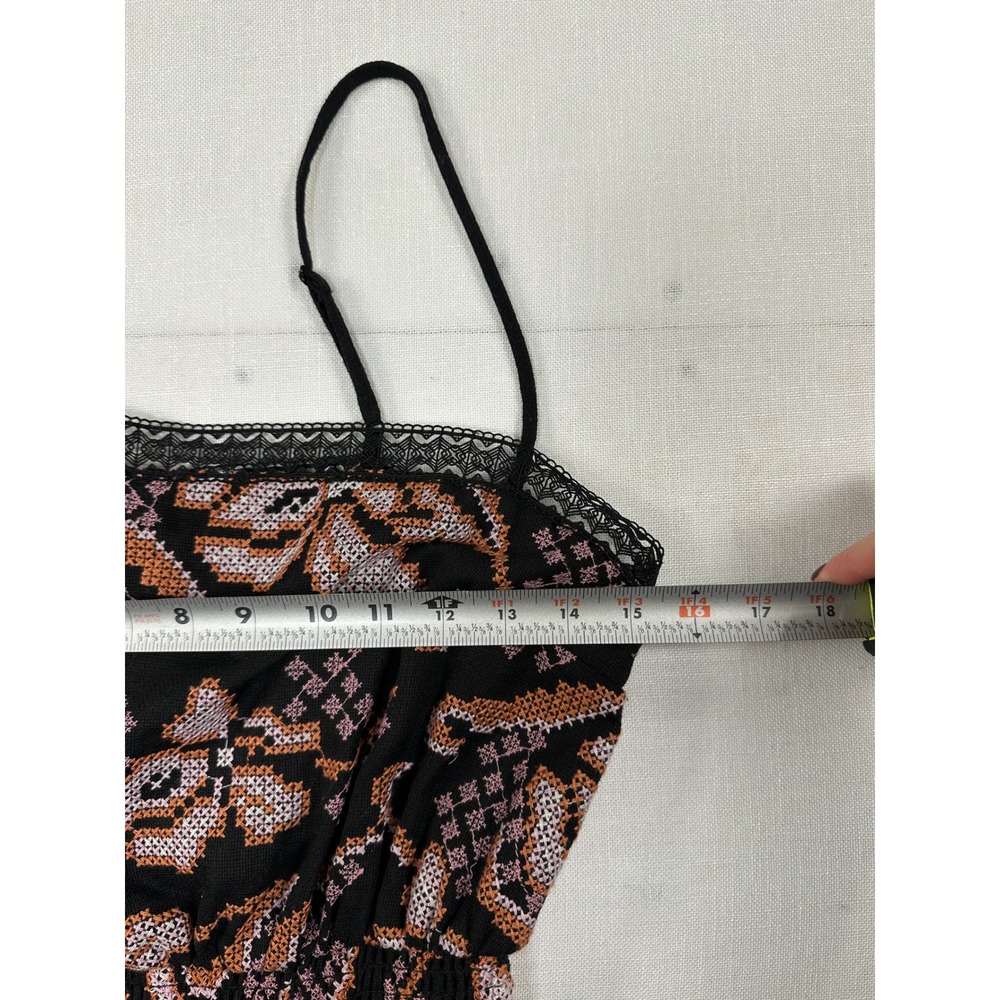 Anthropologie Embroidered Cross Stitch Floral Midi Dress Black Small Lace Trim - Picture 14 of 14
